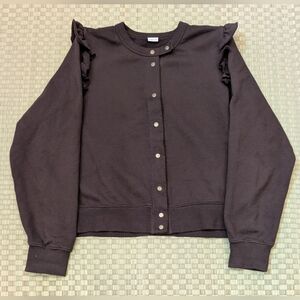 Clare V. Snap Ruffle Cardigan Sweater Brown Women's Size Small Made in USA